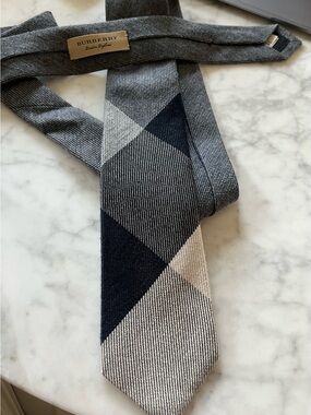 Burberry Gray and Black Striped Wool Tie